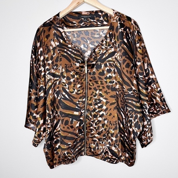 Marc New York Leopard Satin Zip Lightweight Jacket Sz XL - Picture 1 of 8